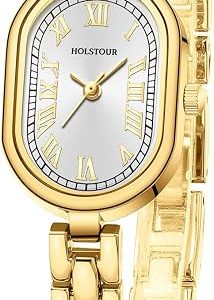 HOLSTOUR Small Gold Watches for Women Vintage Oval Face Analog Wristwatch