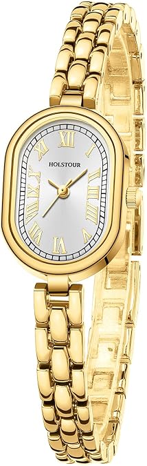 HOLSTOUR Small Gold Watches for Women Vintage Oval Face Analog Wristwatch