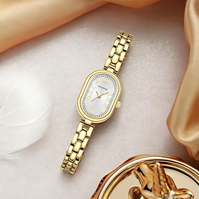 HOLSTOUR Small Gold Watches for Women Vintage Oval Face Analog Wristwatch - Image 5